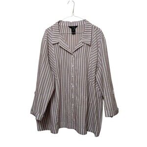 Ali Miles Shirt Top Striped Cotton Blend Relaxed Fit Shirt Lagenlook 2X